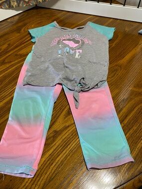 RBX Gray Top with Pink & Aqua Tie-Dye active wear set